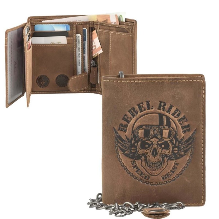 Geldbörse Leder 10x12cm mit Kette Rebel Rider 'Vintage' antikbraun 1796A-RR-25 | Greenburry.de
