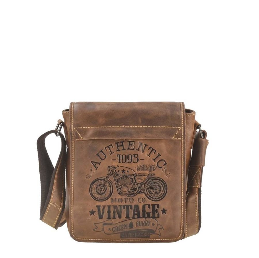 Umhängetasche Herren Leder klein 24x26cm Cafe Racer Männer Tasche Schultertasche | Greenburry.de 0830