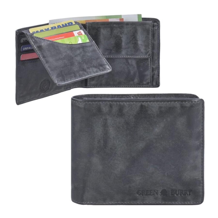 Geldbörse Herren Leder anthrazit geschmeidiges Vintage Finish | Greenburry Vintage Washed Portemonnaie für Business Reise Arbeit Alltag 2920