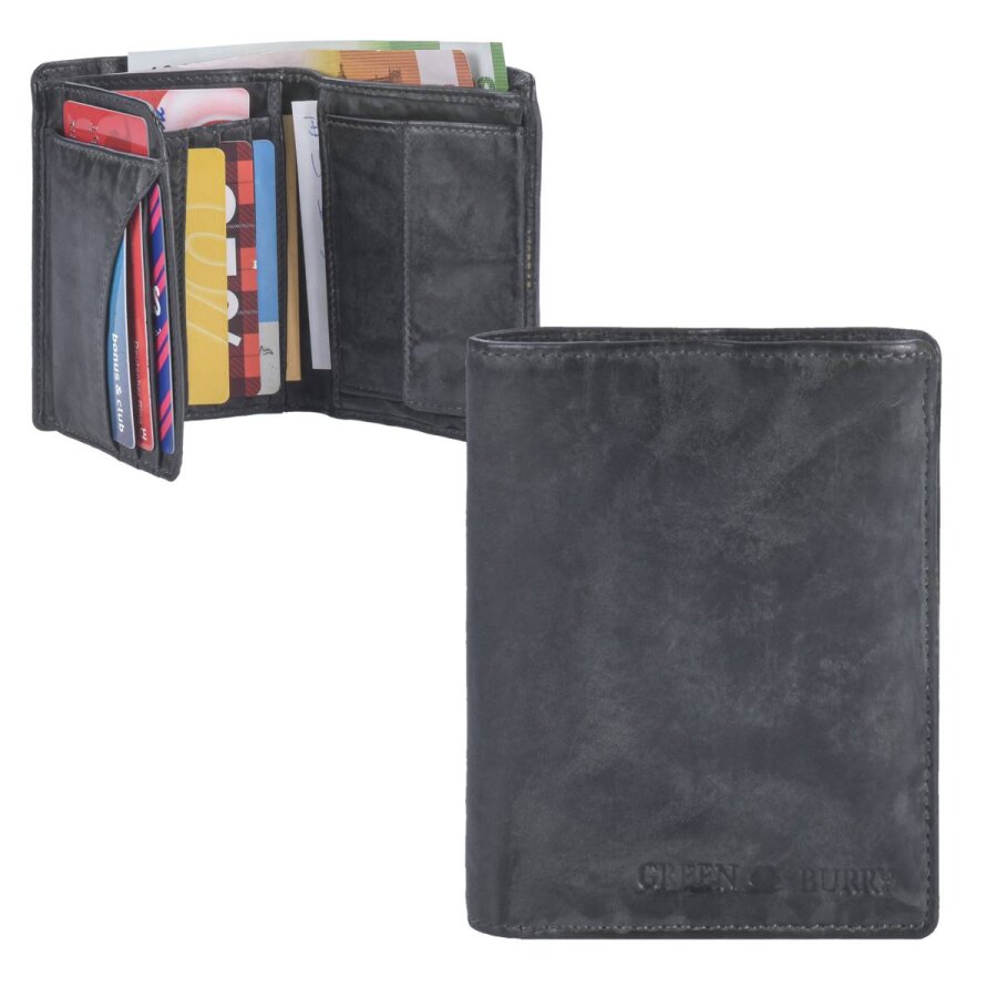 Geldbörse Herren Leder anthrazit Hochformat | Greenburry Vintage Washed Portemonnaie mit 6 Kartenfächern 2921