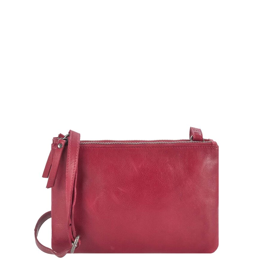 Leder-Umhängetasche Damen rot weich 2 Hauptfächer | Greenburry Soft Washed 2-ZipBag Schultertasche red 2950-26