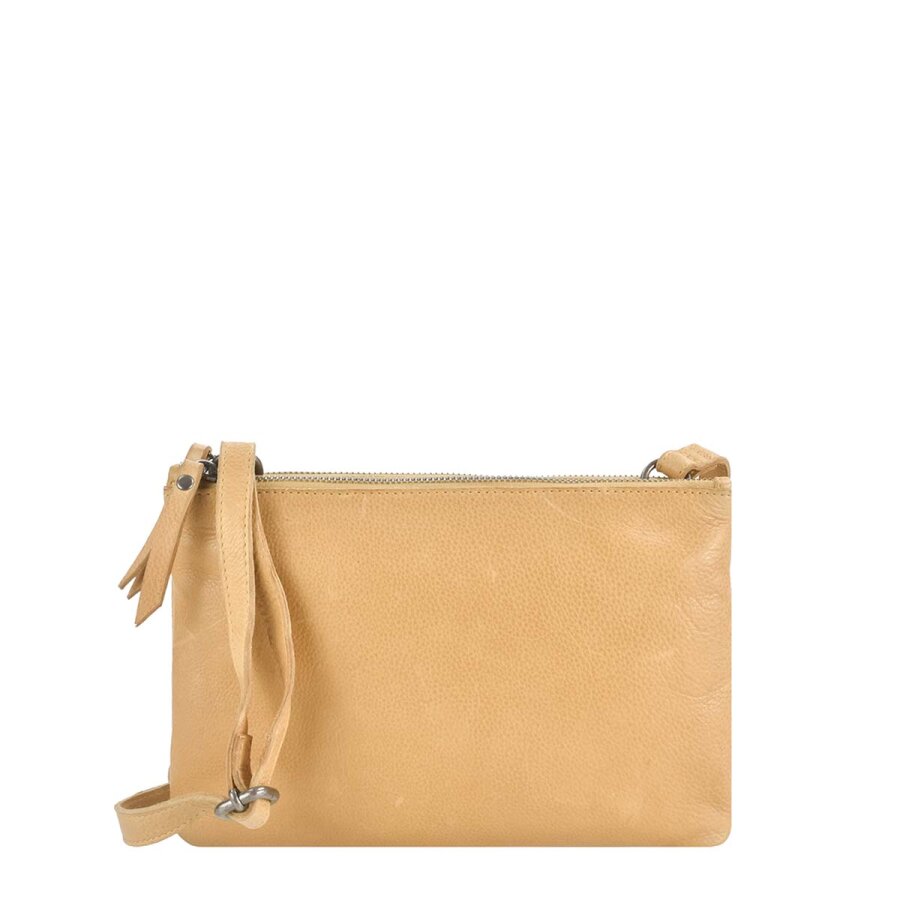Leder-Umhängetasche Damen gelb weich 2 Hauptfächer | Greenburry Soft Washed 2-ZipBag Schultertasche yellow 2950-45