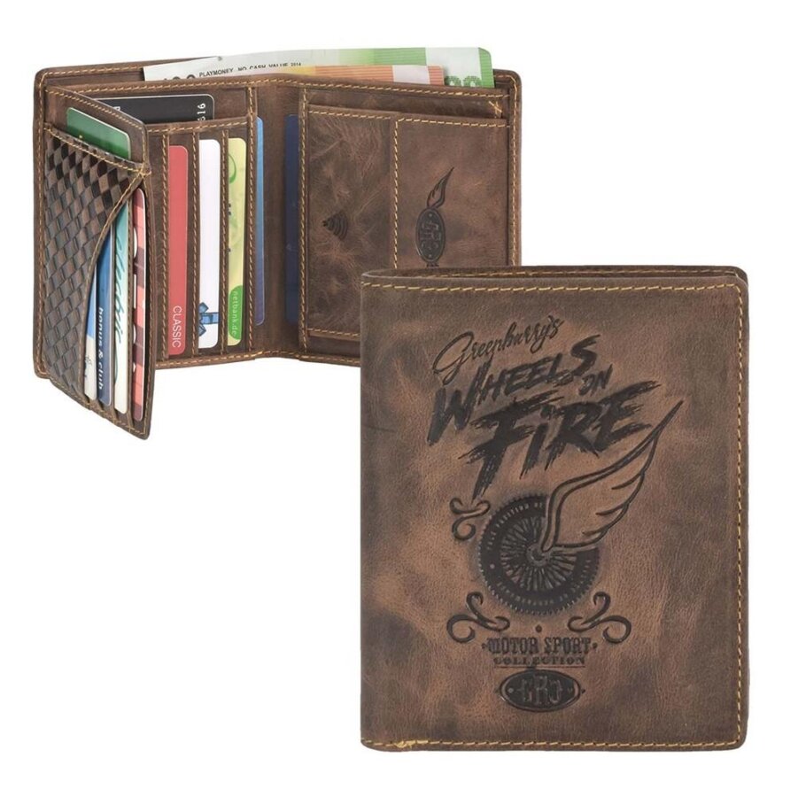 Geldbörse Herren Leder braun RFID-Schutz Racing-Prägung | Greenburry Richmond Racing Collection Portemonnaie Vintage 0842-25