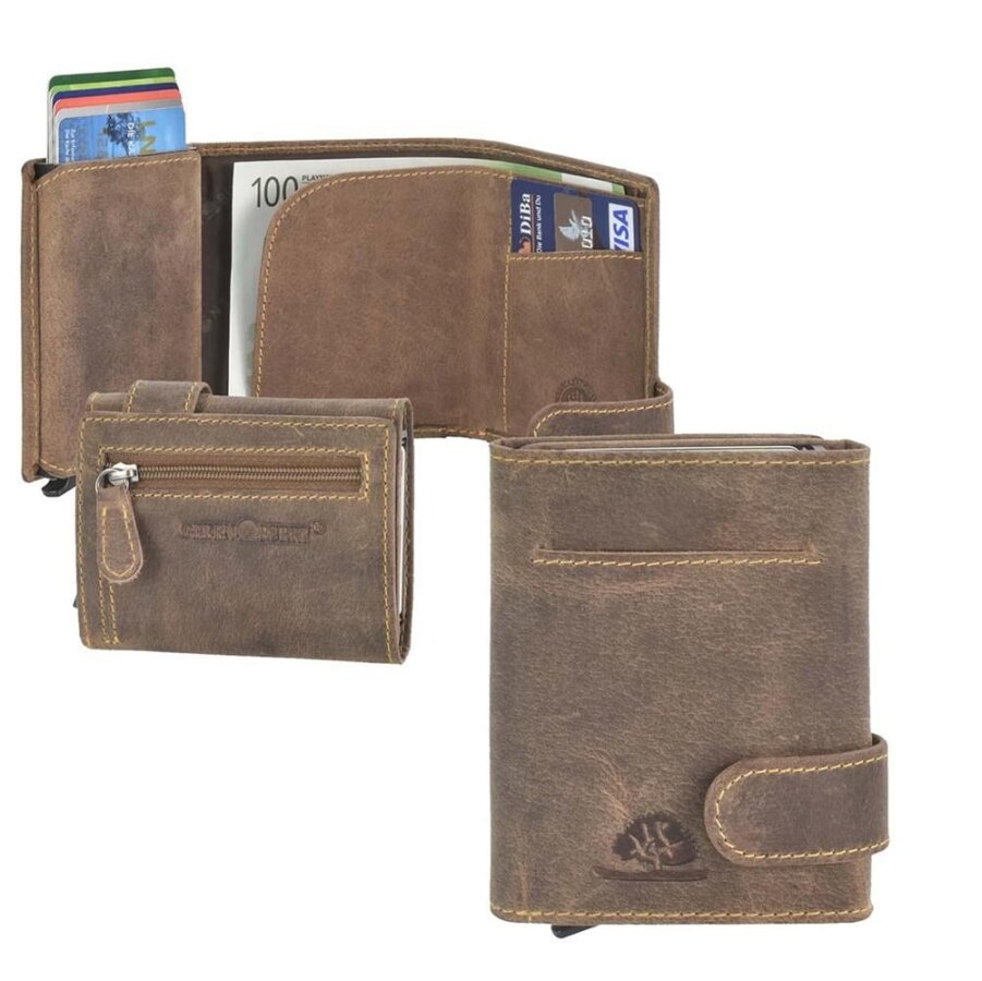 Kartenetui Herren Leder antikbraun mit RFID-Schutz & Reißverschluss | Greenburry Vintage Original Slim Wallet 1687-25