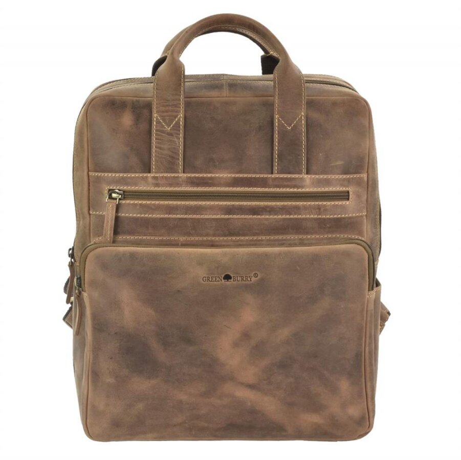 Business Rucksack Damen Herren Leder antikbraun Notebookfach | Greenburry Vintage Original Businessrucksack für Arbeit Uni Büro Alltag 1567-25