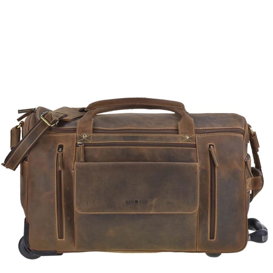 Greenburry Reisetasche Leder mit Rollen & Trolley-Gestänge Vintage – Leder antikbraun. Edle Rollenreisetasche für Herren & Reisen online kaufen.