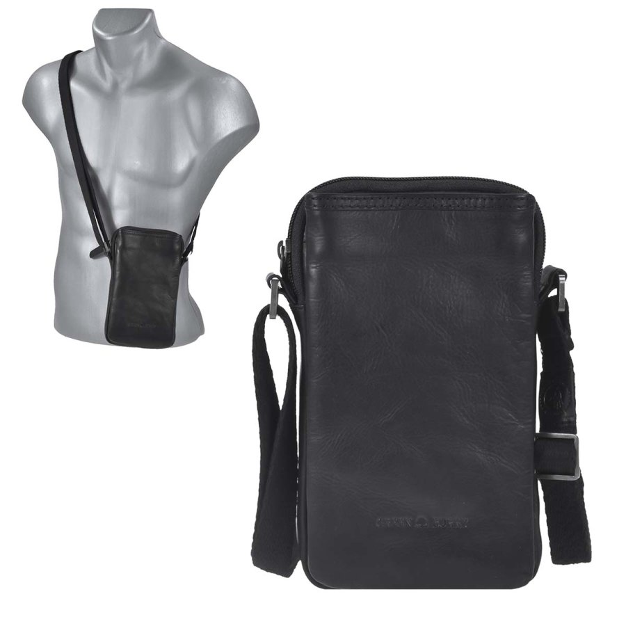 Handy Umhängetasche Leder Pure Black 1106-20 | Greenburry.de