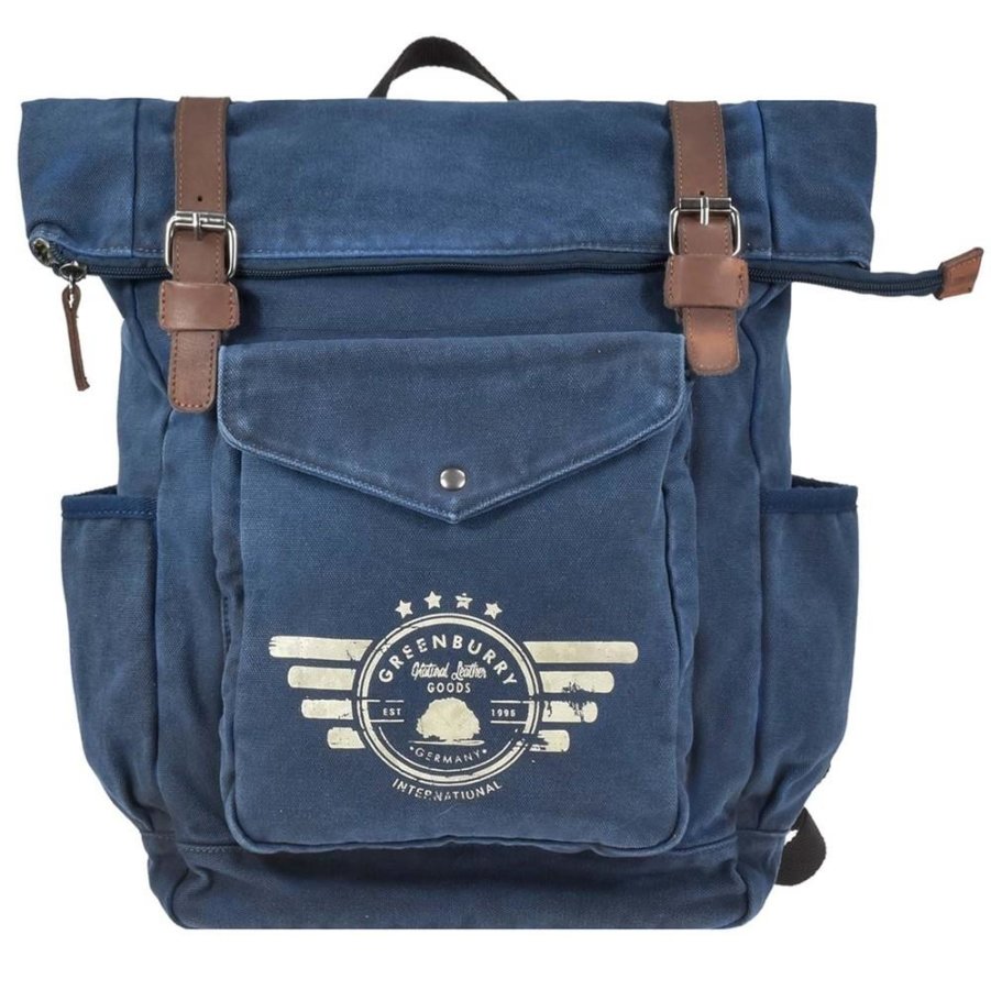 Rucksack Herren Damen Canvas blau 37x41cm Aviator Blue Edition, für Damen und Herren, im Retro Look, mit Notebookfach