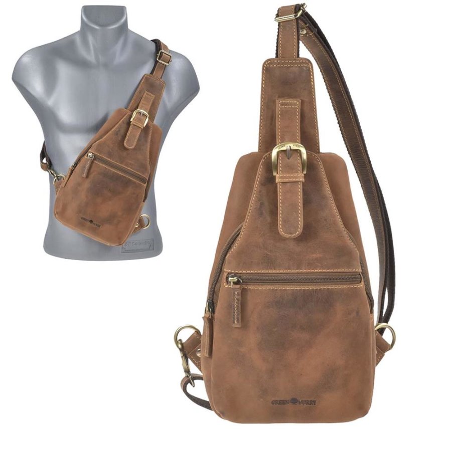 Greenburry Crossbody Bag Herren Tasche Leder Damen Crossover Brusttasche 20x40cm 'Vintage' antikbraun