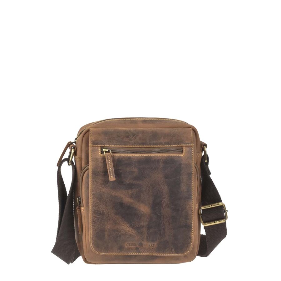 Umhängetasche Herren Leder antikbraun A5-Format | Greenburry Vintage Original Schultertasche für Reise City Freizeit Alltag 1554-25