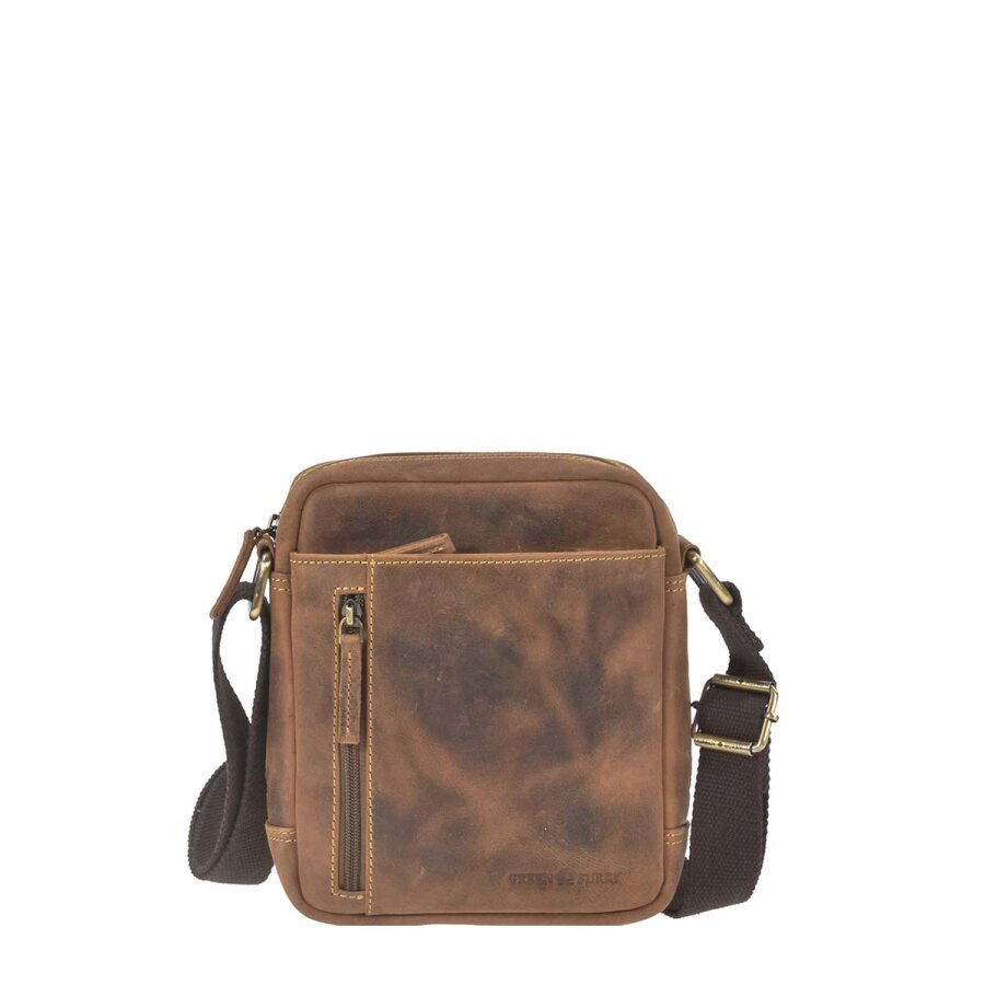 Umhängetasche Herren 4 Reißverschlussfächer Vintage – Leder antikbraun. Kleine Schultertasche für Reise und Alltag mit viel Stauraum.