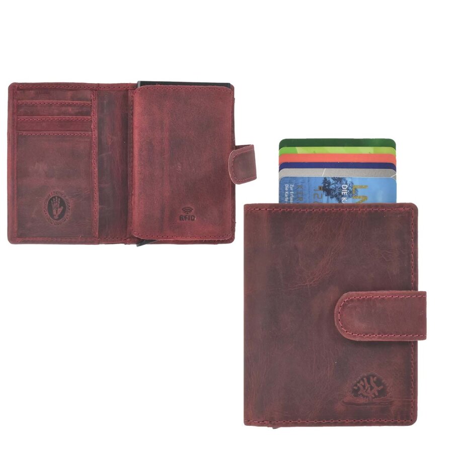 Kartenetui Herren Leder rusty red mit RFID-Schutz & Münzfach | Greenburry Vintage Original Slim Wallet für Freizeit 1686-26