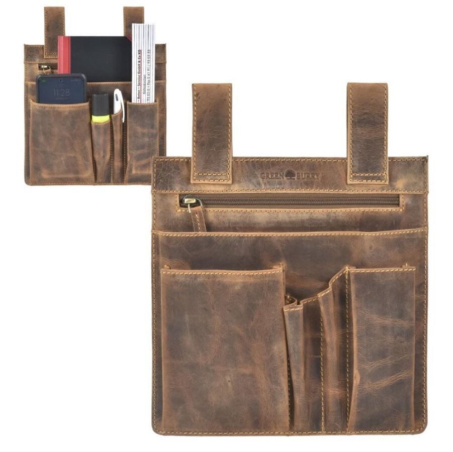 Gürtel-Werkzeugtasche Unisex Leder antikbraun viele Einsteckfächer | Greenburry Vintage Original Gürteltasche für Handwerk Hobby Bau 1548-25