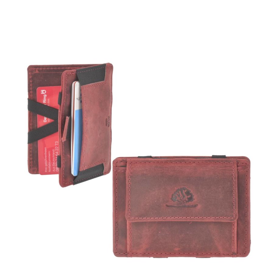 Magic Wallet Portemonnaie Leder 10x7cm mit Münzfach 'Vintage' rot 1608A-26 | Greenburry.de