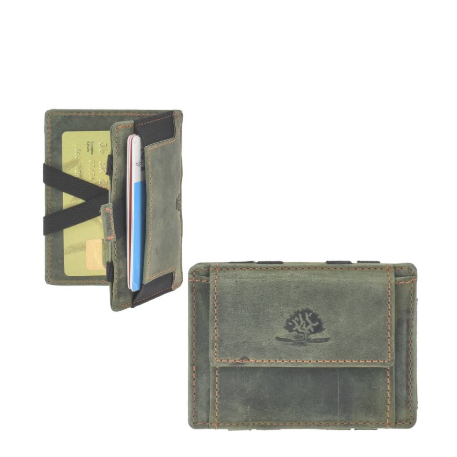 Magic Wallet Portemonnaie Leder 10x7cm mit Münzfach 'Vintage' grün | Greenburry.de 1608A