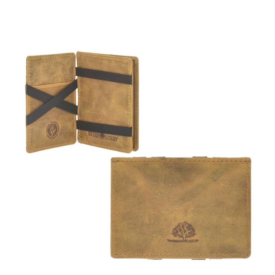 Magic Wallet Portemonnaie Leder 10x7cm mit Münzfach 'Vintage' sahara tan 1608B-24 | Greenburry.de