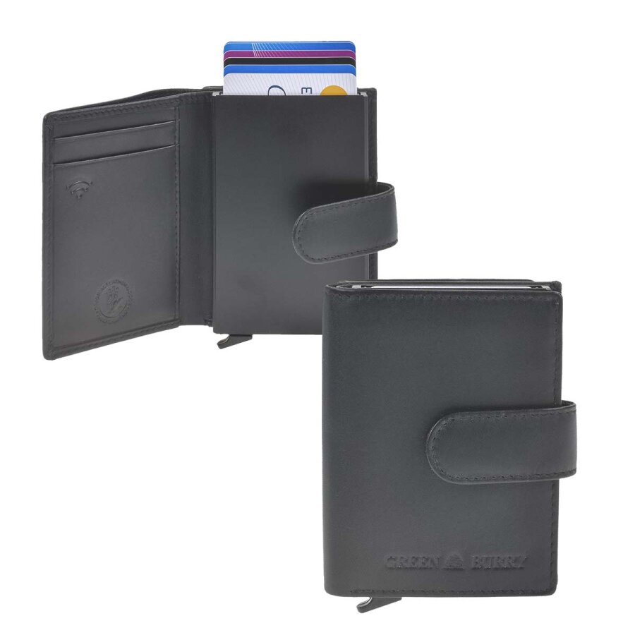 Kartenbörse Unisex Leder schwarz mit Münzfach & RFID-Schutz | Greenburry Royal Nappa Mini-Börse für Business Reise Alltag Büro 1135