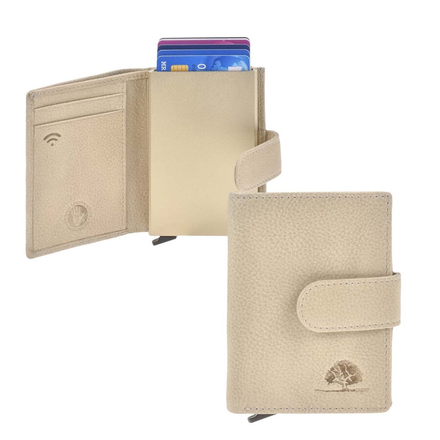 Kartenbörse Unisex Leder creme mit Münzfach & RFID-Schutz | Greenburry Vintage Mini-Portemonnaie für Reise Freizeit Alltag Business 1150