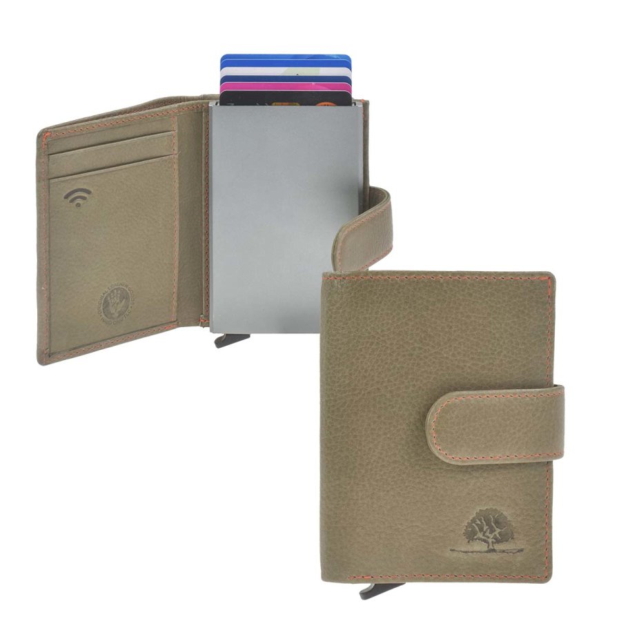 Karten Portemonnaie Leder mit Münzfach und Scheinfach 'Kings Nappa' grape green 1150 | Greenburry.de