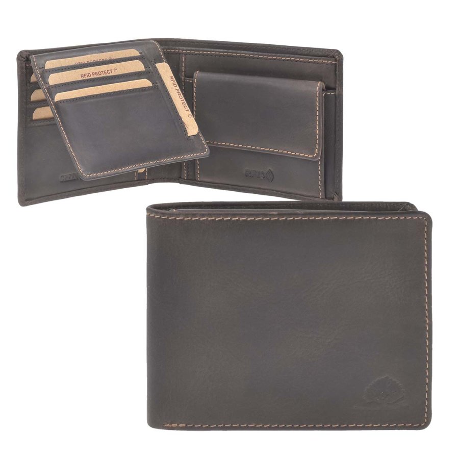 Geldbörse Leder 13x10cm mit RFID Schutz 'Tornado' dunkelbraun 1090-22 | Greenburry.de
