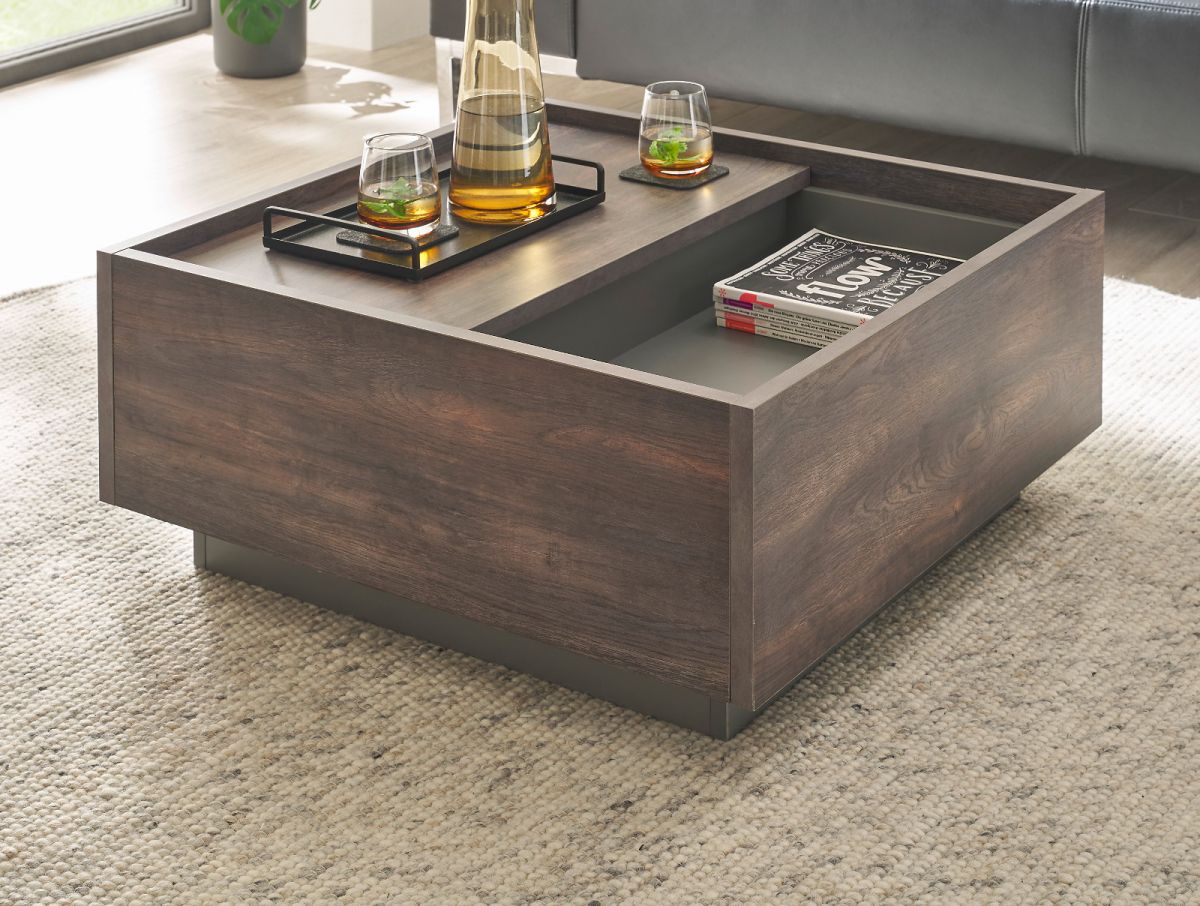 Couchtisch Piano in Eiche und grau 75 x 75 cm