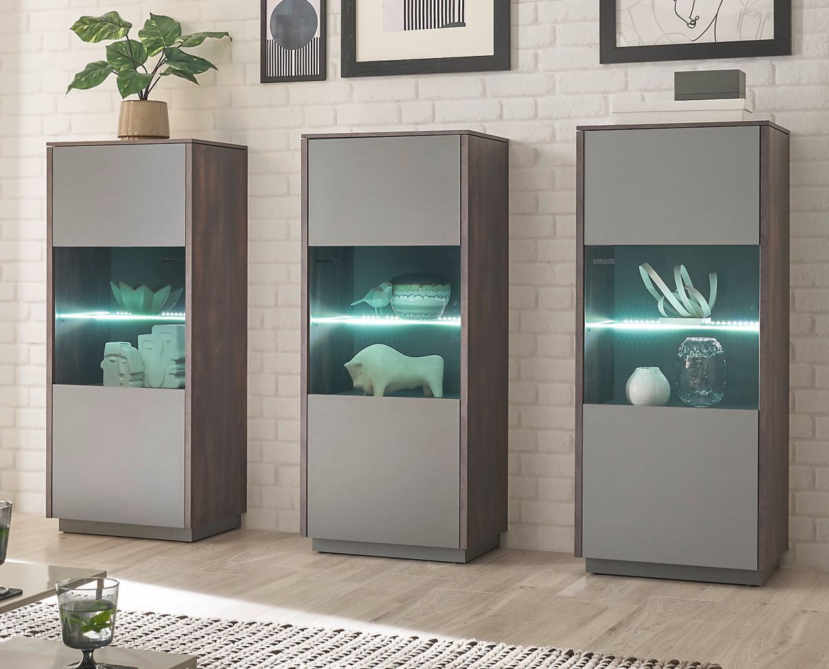 Schrank Set 3-teilig Piano in Eiche und grau 205 x 130 cm