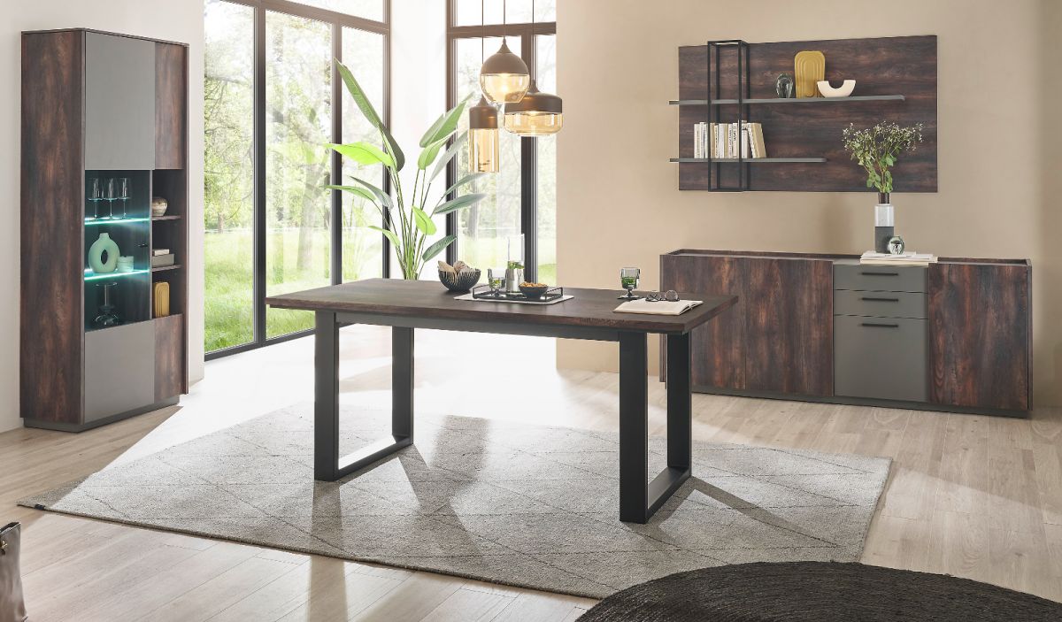 Esszimmer Set Piano in Eiche und grau 4-teilig