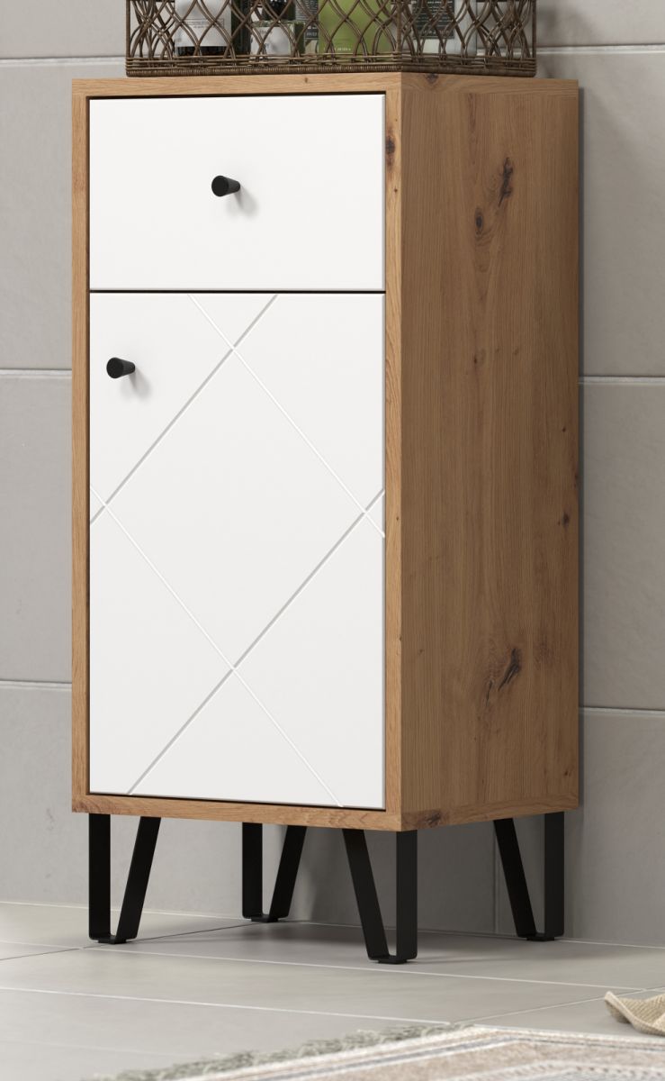 Badezimmer Kommode Touch in weiß matt Lack und Eiche 36 x 79 cm