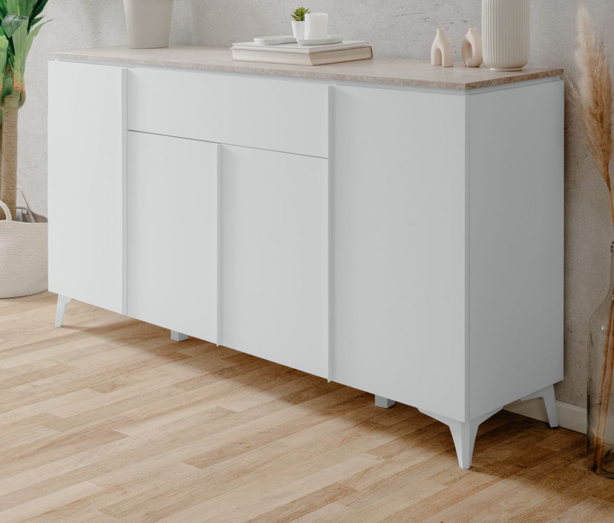 Sideboard Visby in weiß und sand 177 x 92 cm
