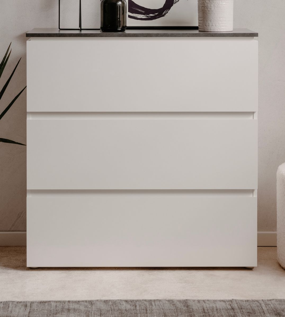 Kommode Briec in weiß Glanz und Matera grau 89 cm