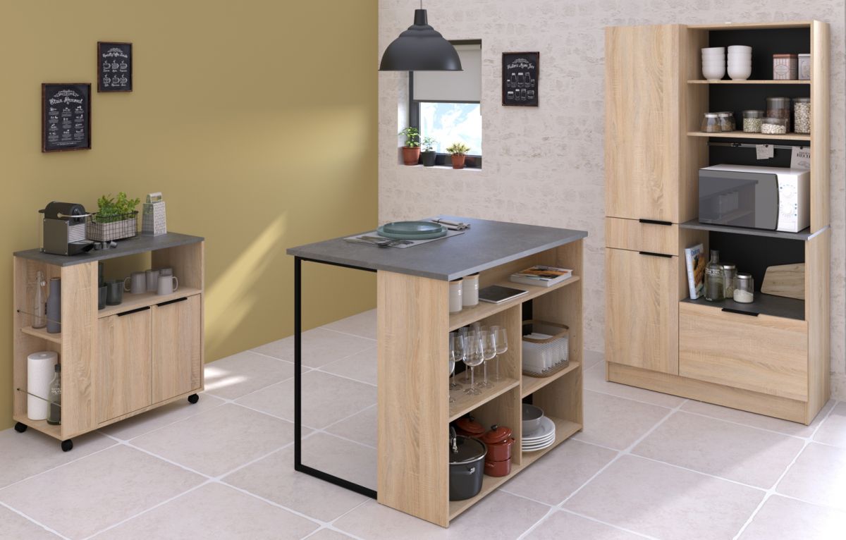 Parisot Küchenschrank Set 3-tlg. Fumay in Eiche und grau