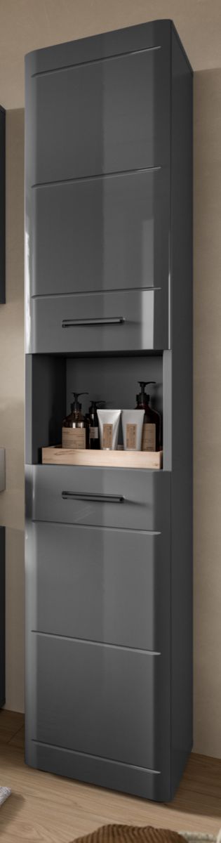 Badezimmer Hochschrank Strong in grau Hochglanz 30 x 180 cm