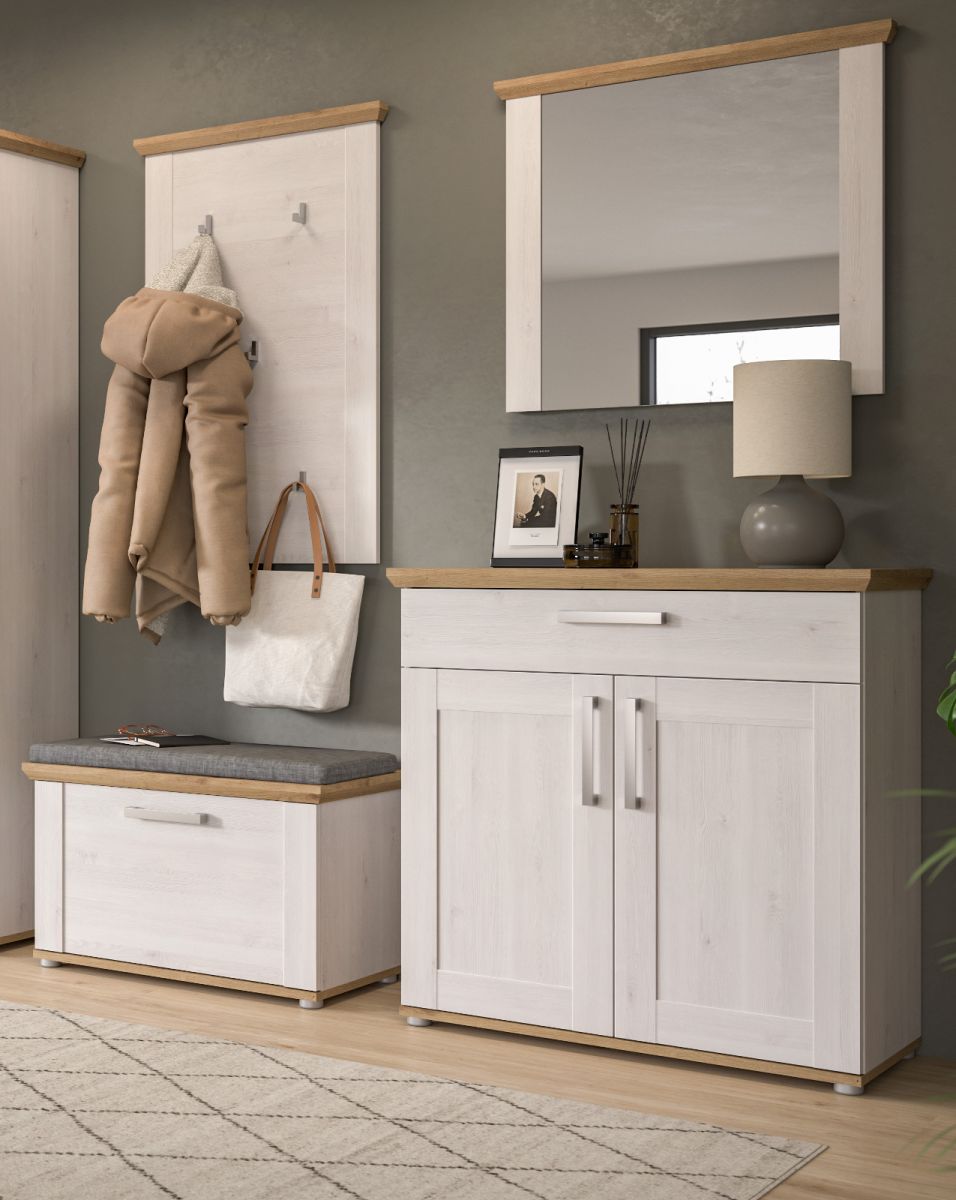 Garderobe Set 4-tlg. Mirano in weiß Lärche Landhaus 190 cm