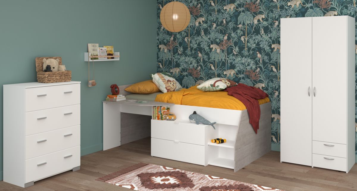 Parisot Kinderzimmer und Jugendzimmer Milky in weiß und grau Loft Set 3-tlg.