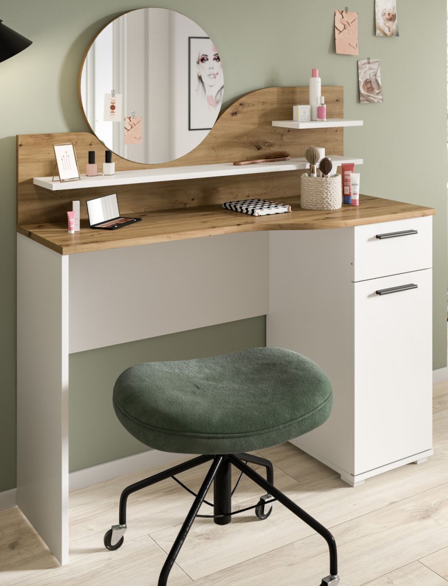 Schminktisch Viola in weiß und Eiche 110 cm
