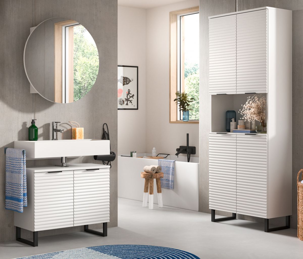 Badmöbel Set 3-teilig Roove in weiß 155 cm