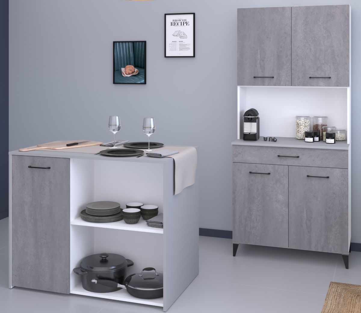 Parisot Küchenschrank Set 2-tlg. Malice in Beton grau und weiß