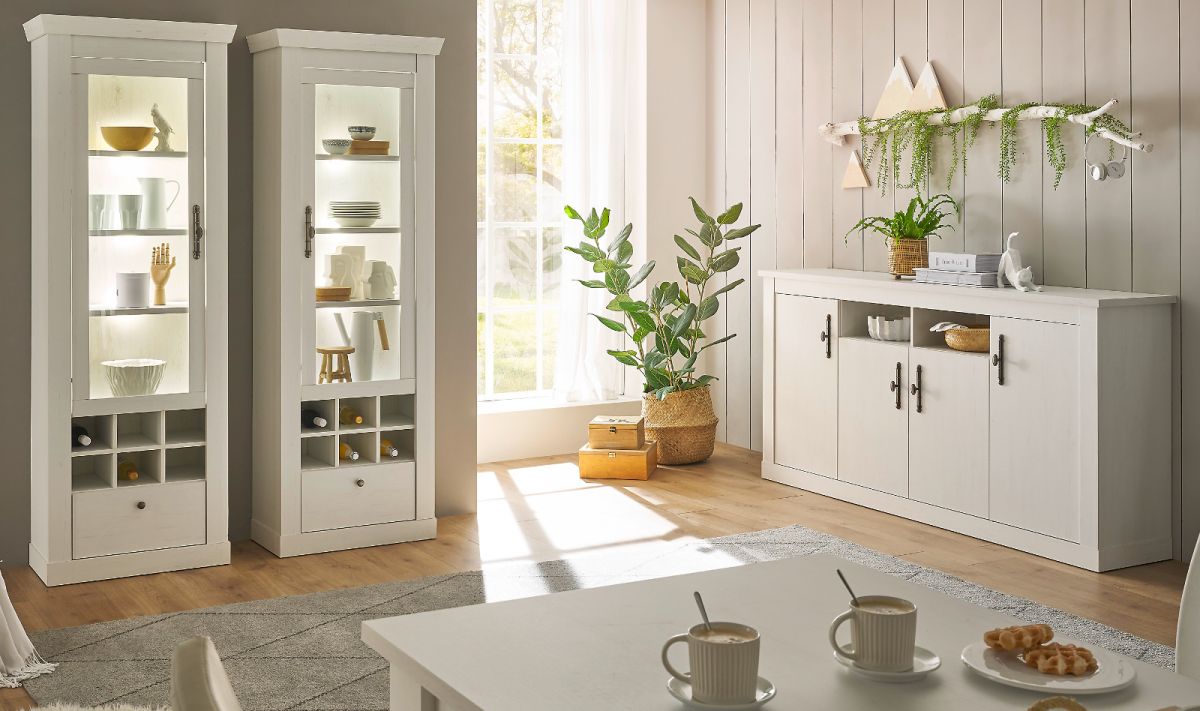 Wohnzimmer Esszimmer Set Fiastra in weiß Pinie Landhaus