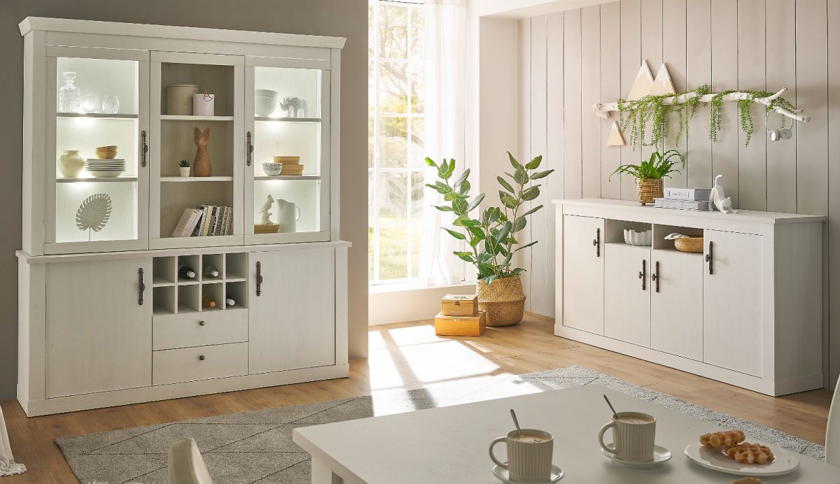 Wohnzimmer Esszimmer Set Fiastra in weiß Pinie Landhaus