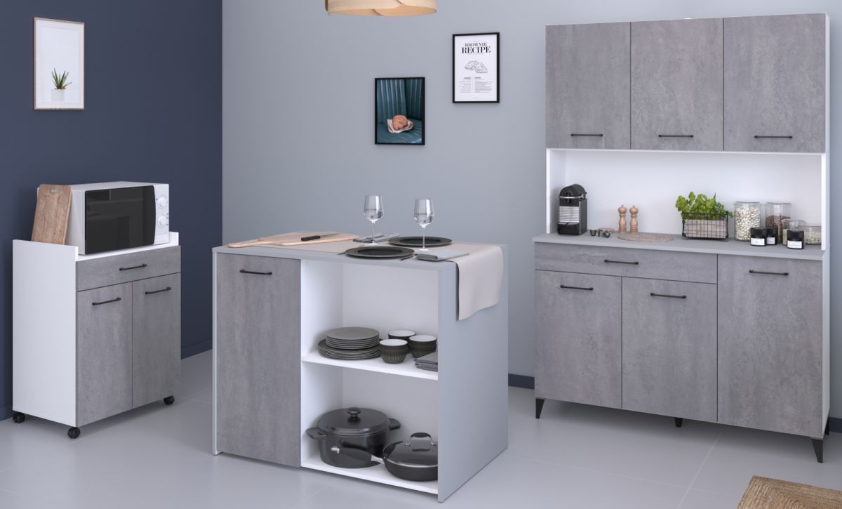 Parisot Küchenschrank Set 3-tlg. Malice in Beton grau und weiß