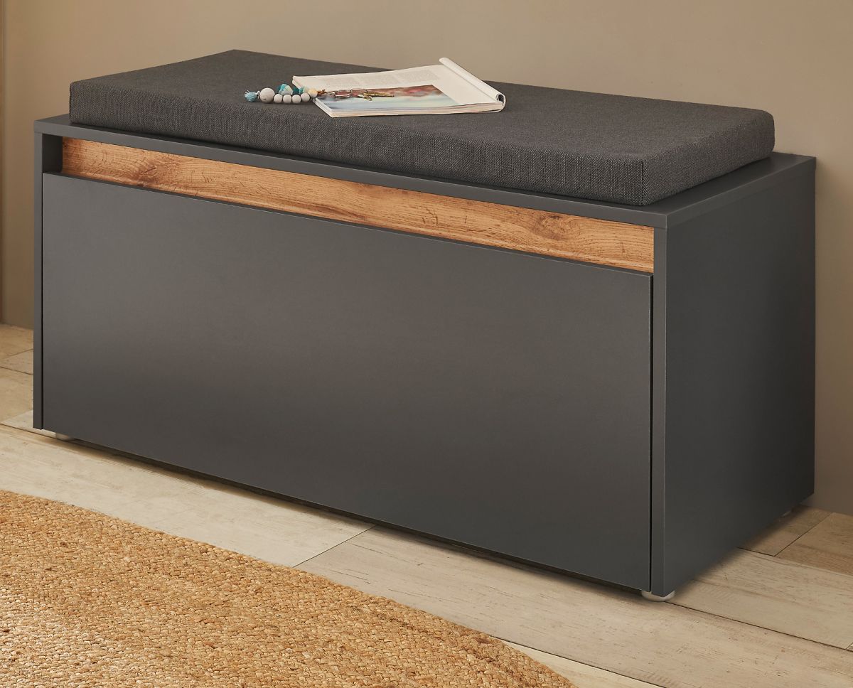 Garderobe Sitzbank Center in grau matt und Eiche Wotan 100 cm