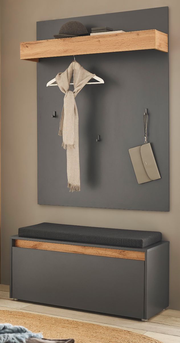 Garderobe Set 3-tlg. Center in grau matt und Eiche Wotan 100 x 200 cm