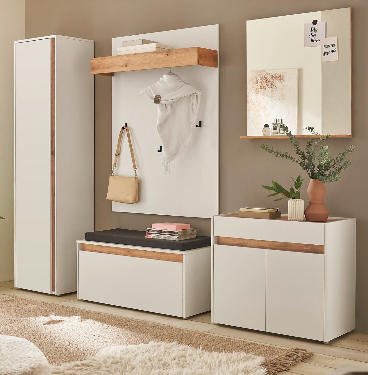 Garderobe Set 6-tlg. Center in weiß und Eiche Wotan 260 x 200 cm