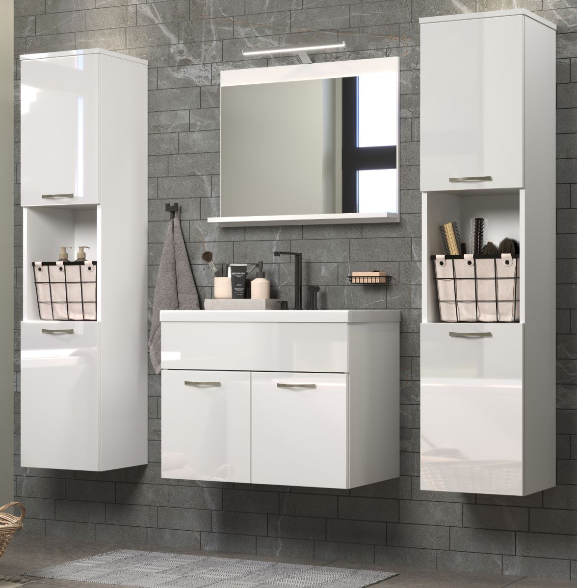Badmöbel Set Haven in weiß Hochglanz Lack 150 cm