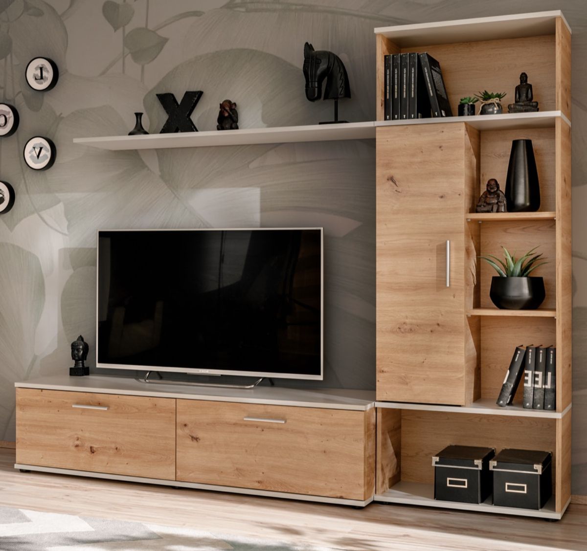 Wohnwand Miles in Artisan Eiche und grau 200 cm