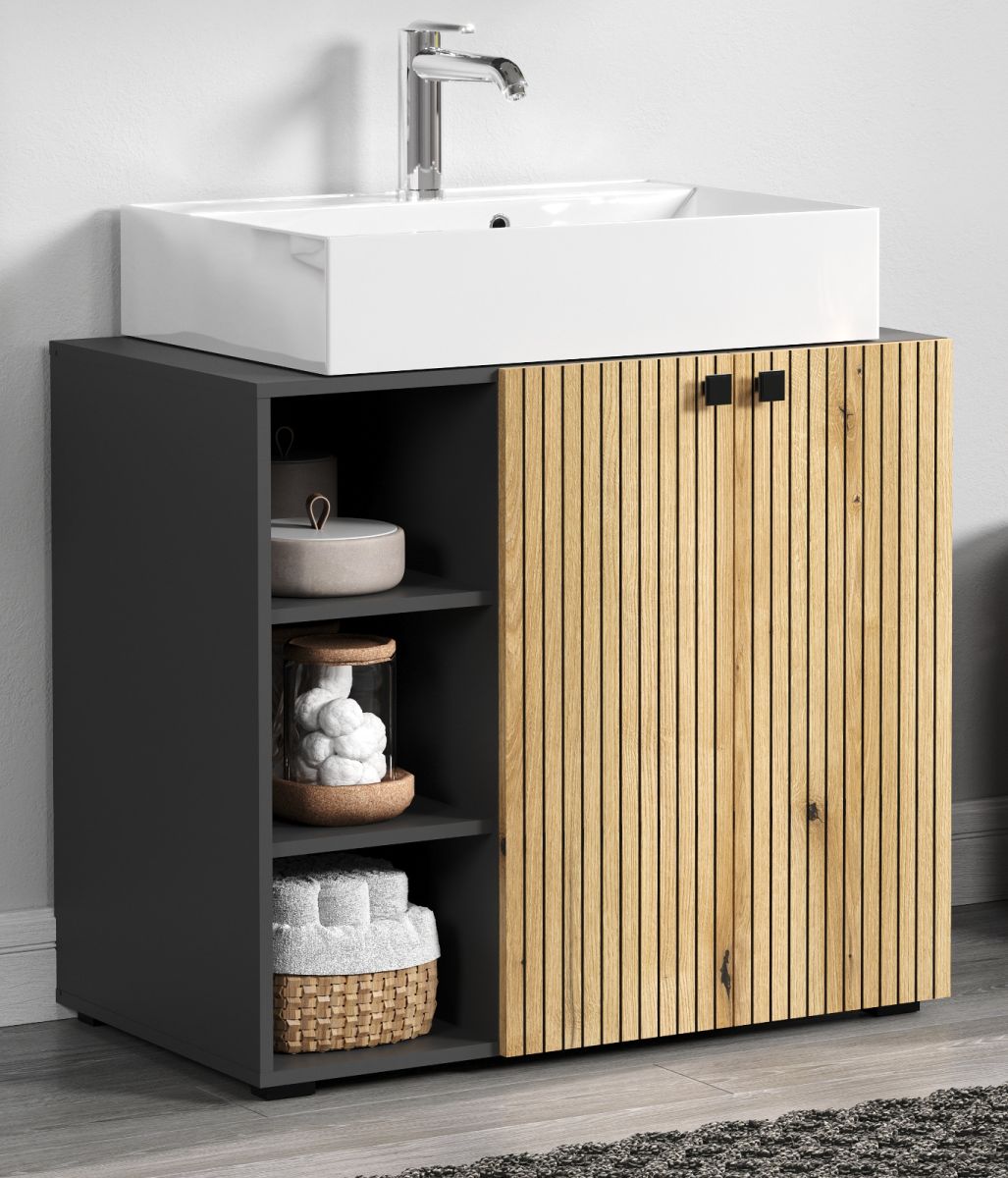 Waschtisch Bliss in Evoke Eiche und grau inklusive Waschbecken 90 cm