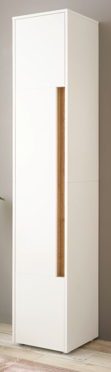 Badezimmer Hochschrank Center in weiß und Eiche Wotan 34 x 200 cm