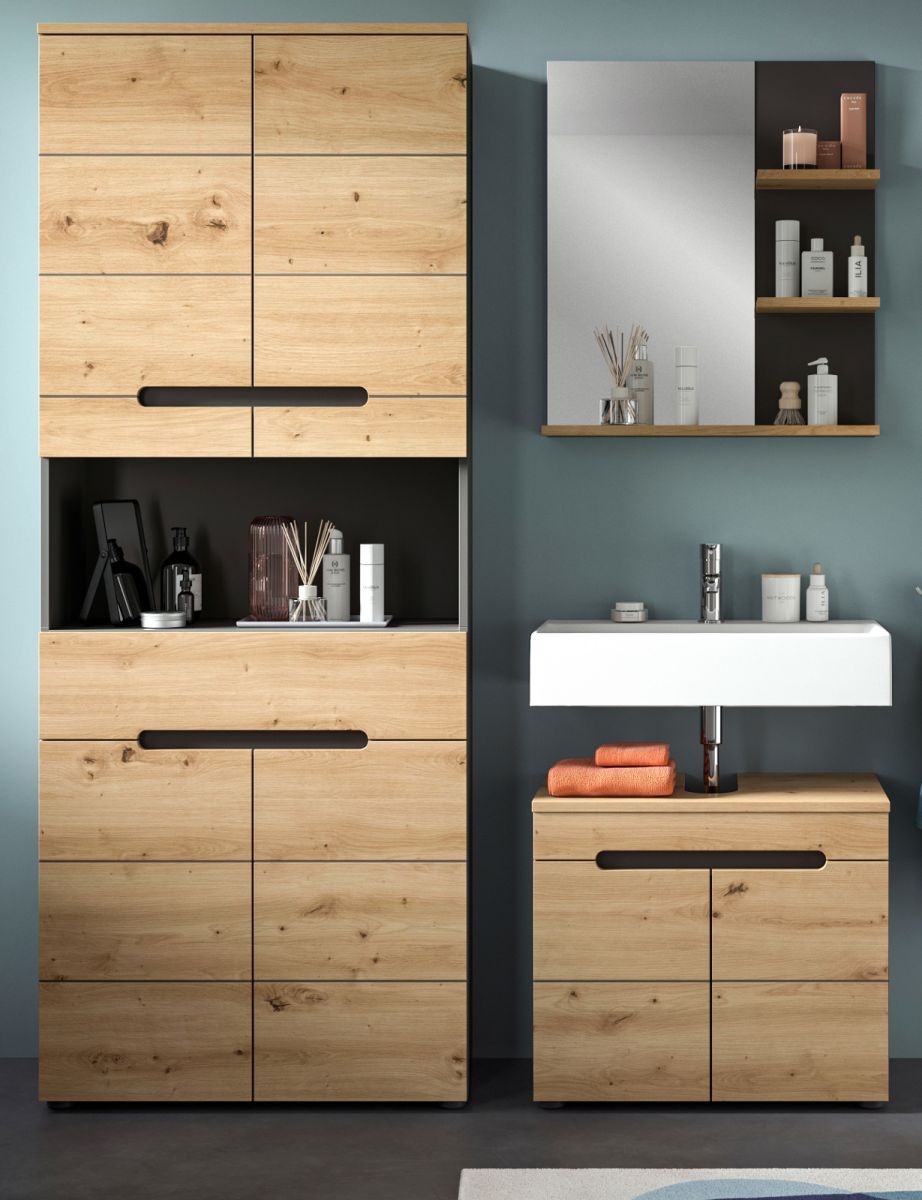 Badmöbel Set Cooper in Eiche und grau 3-teilig 154 cm