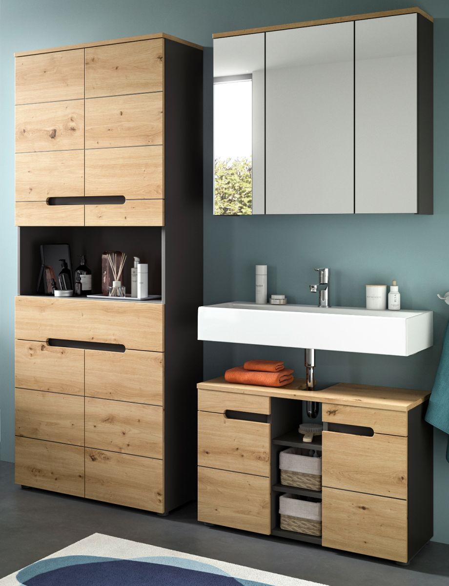 Badmöbel Set Cooper in Eiche und grau 3-teilig 171 cm