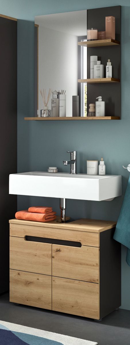 Badmöbel Set Cooper in Eiche und grau 2-teilig 63 cm